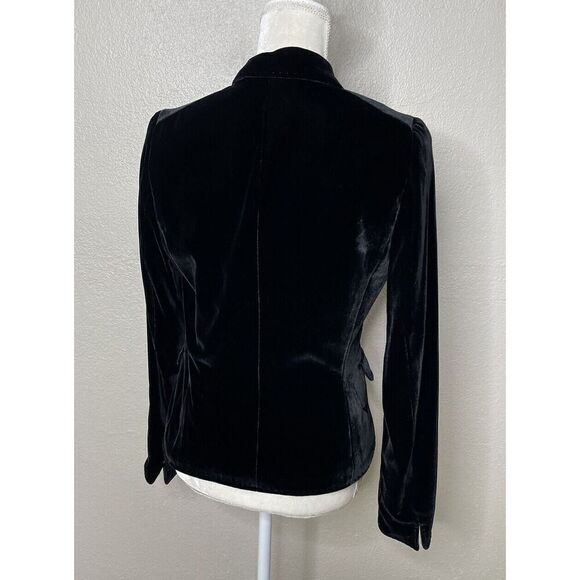Tahari Size S Jacket Womens Blazer Black Velvet Silver Snap Front Fitted - Picture 2 of 10